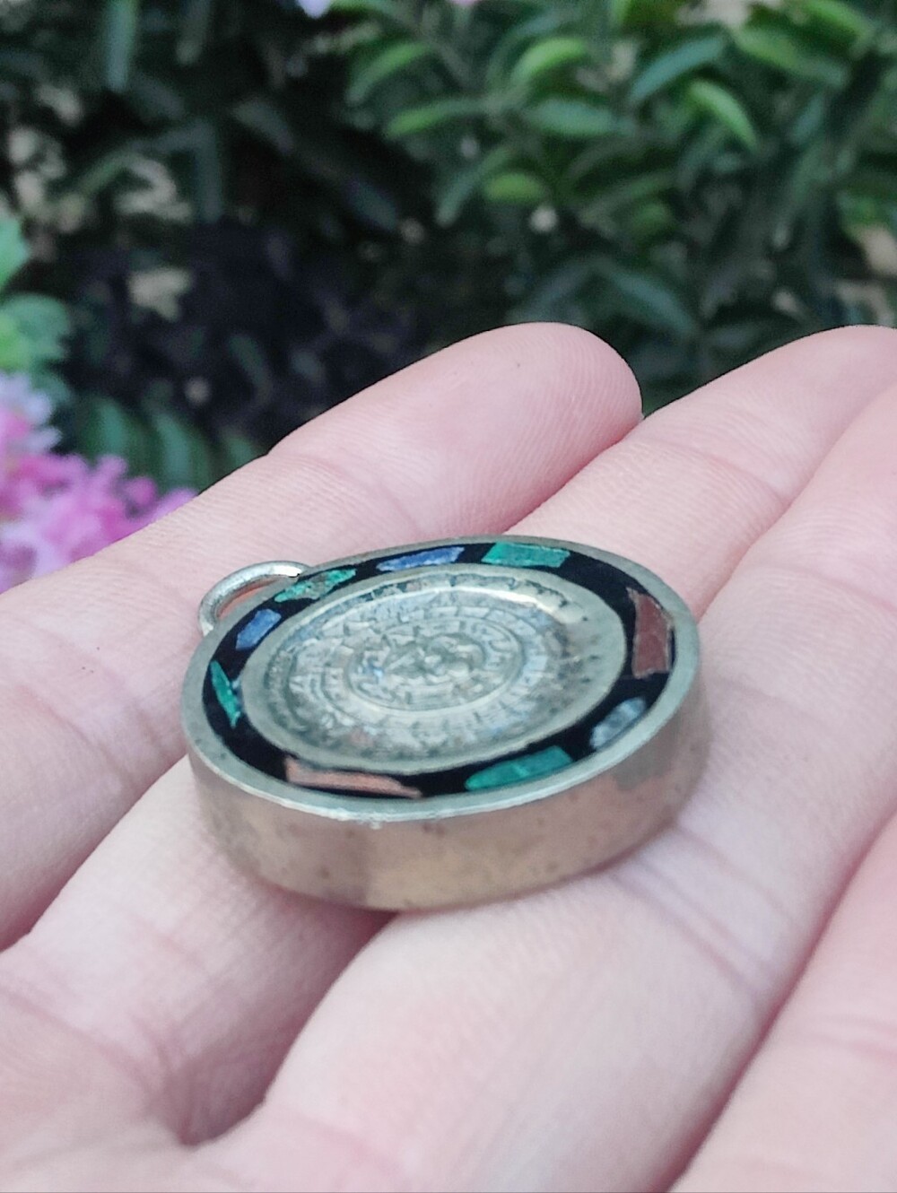 ☀️ Heavy Vintage Sterling Silver Mayan Calendar Sun Pendant - Picture 4 of 5